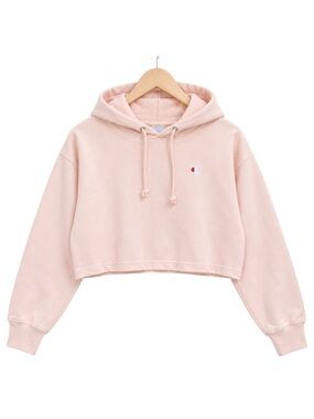 Champion Cropped Hoodie Sweatshirt NWT Pastel Light Pink Reverse Weave Small S